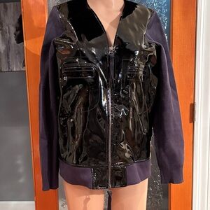 Marni at H&M Glossy Black and Navy Bomber Jacket